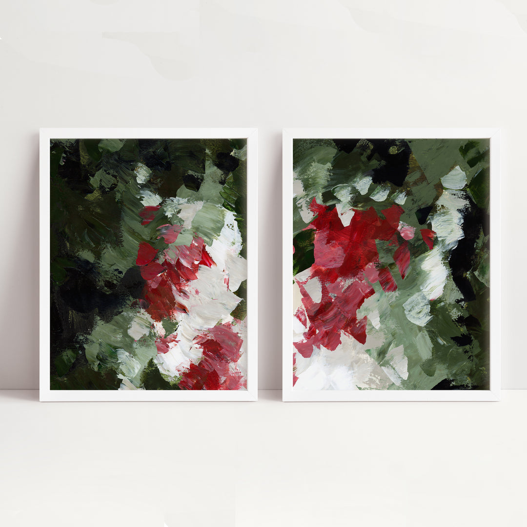 Christmas Florals Abstracted Diptych - Set of 2  - Art Prints or Canvases - Jetty Home