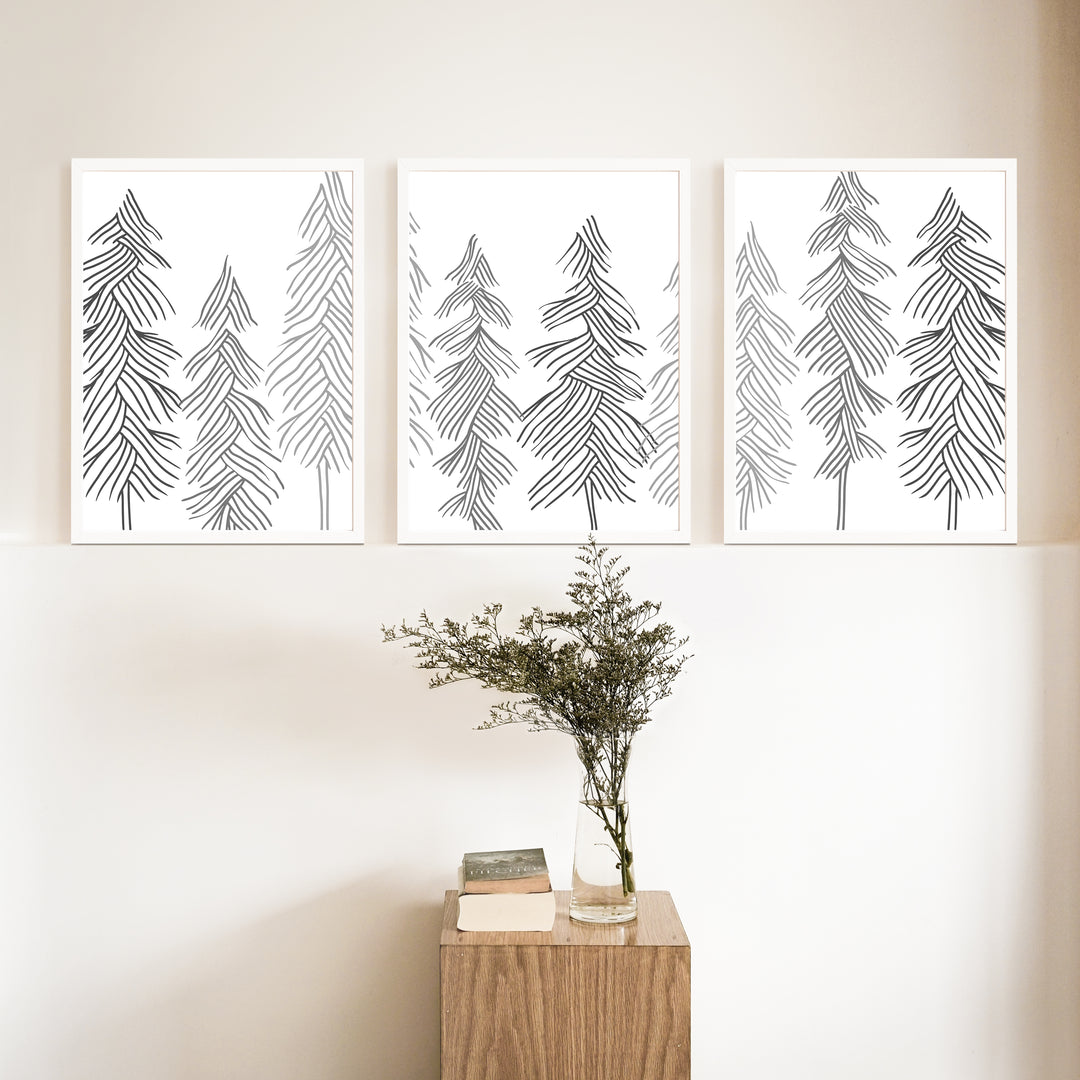 Simple Line Pine Trees - Set of 3