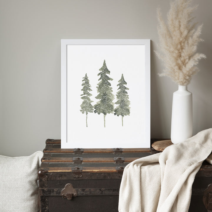 Watercolor Pine Trio