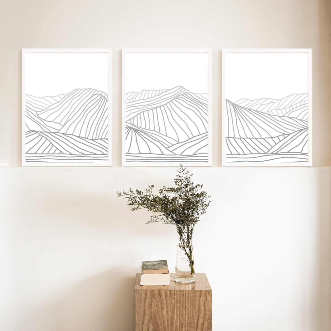 Minimalist Gray Mountain Illustration - Set of 3