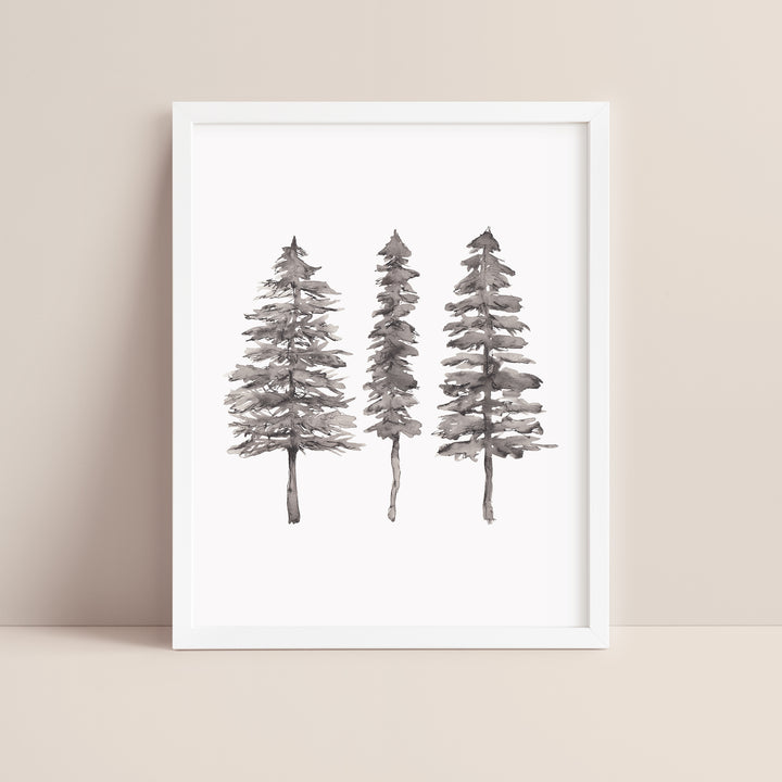 Black + White Pine Tree Trio  - Art Print or Canvas - Jetty Home