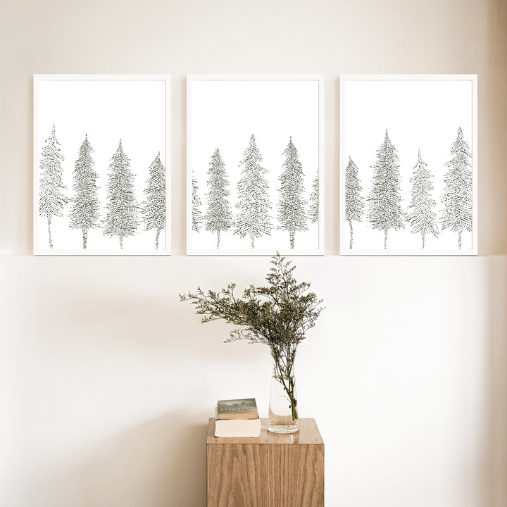 Minimalist Pine Tree Line - Set of 3  - Art Prints or Canvases - Jetty Home