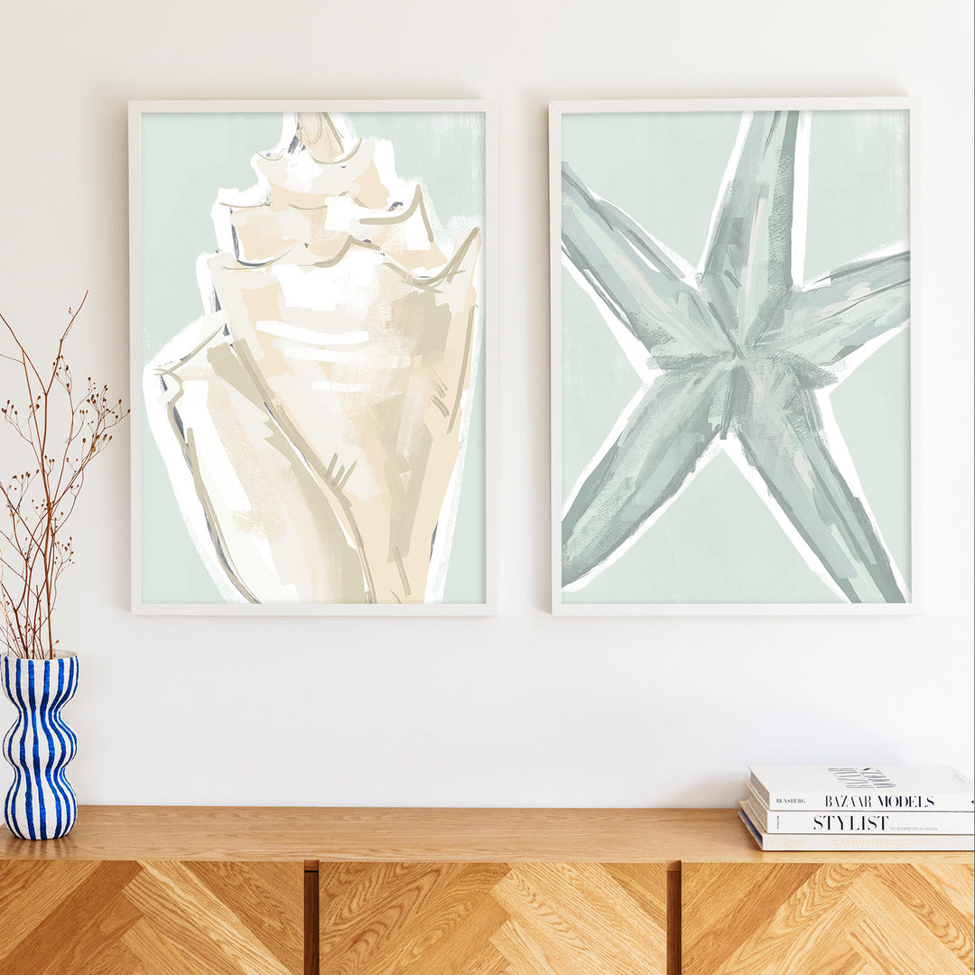 Starfish & Conch Diptych - Set of 2