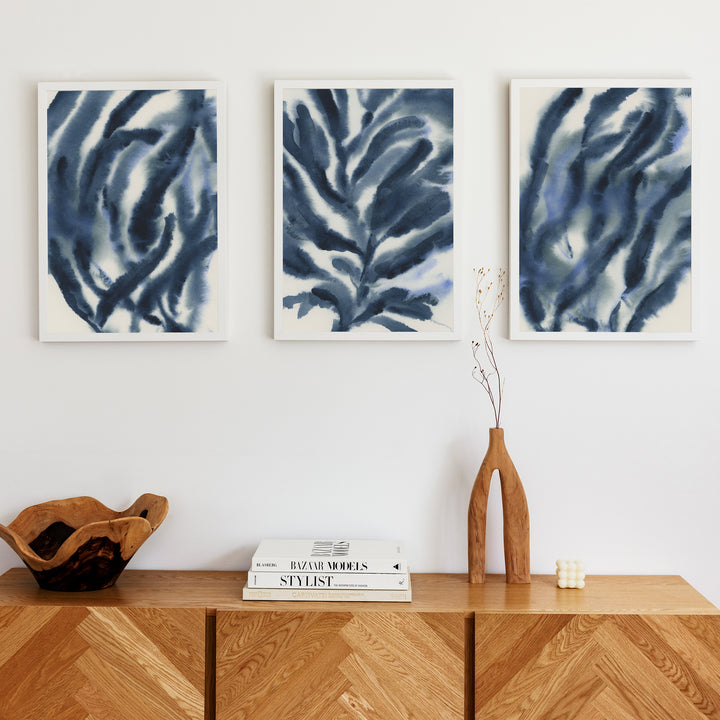Indigo Seaweed Triptych - Set of 3