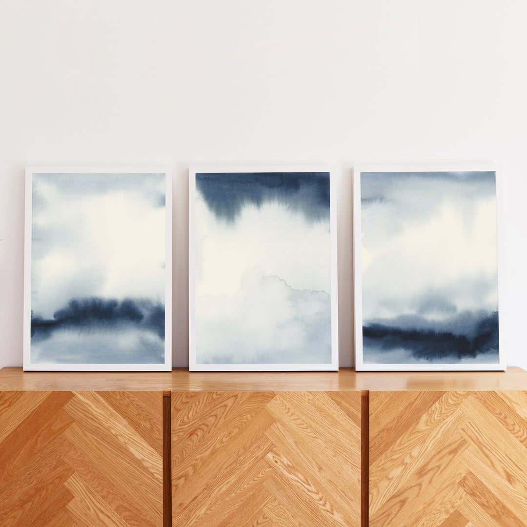 Indigo Abstracts Triptych - Set of 3