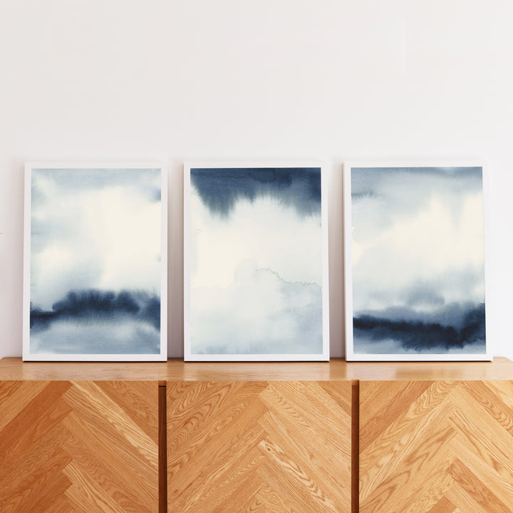 Indigo Abstracts Triptych - Set of 3