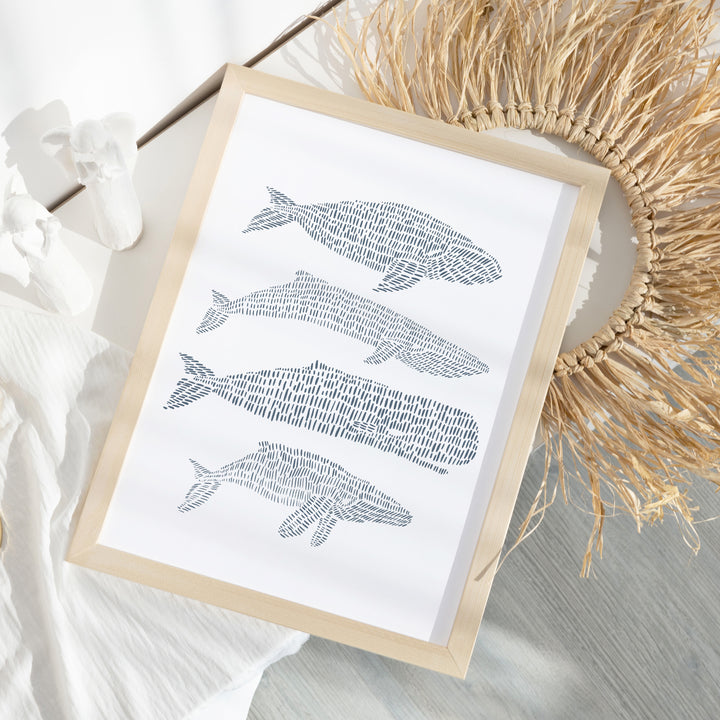 Nautical Whale Group Illustration  - Art Print or Canvas - Jetty Home