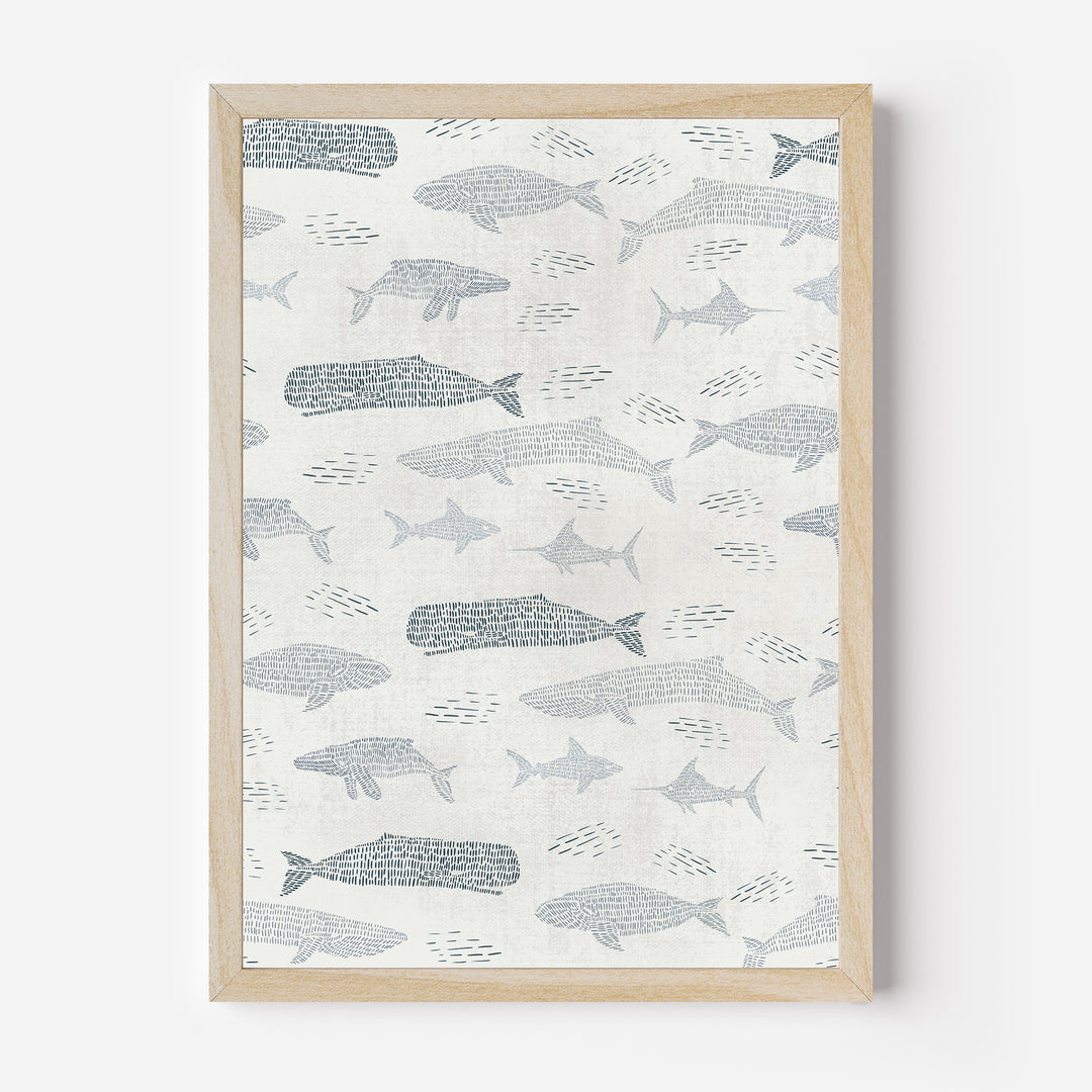 Gray and Ivory Whale Pattern  - Art Print or Canvas - Jetty Home