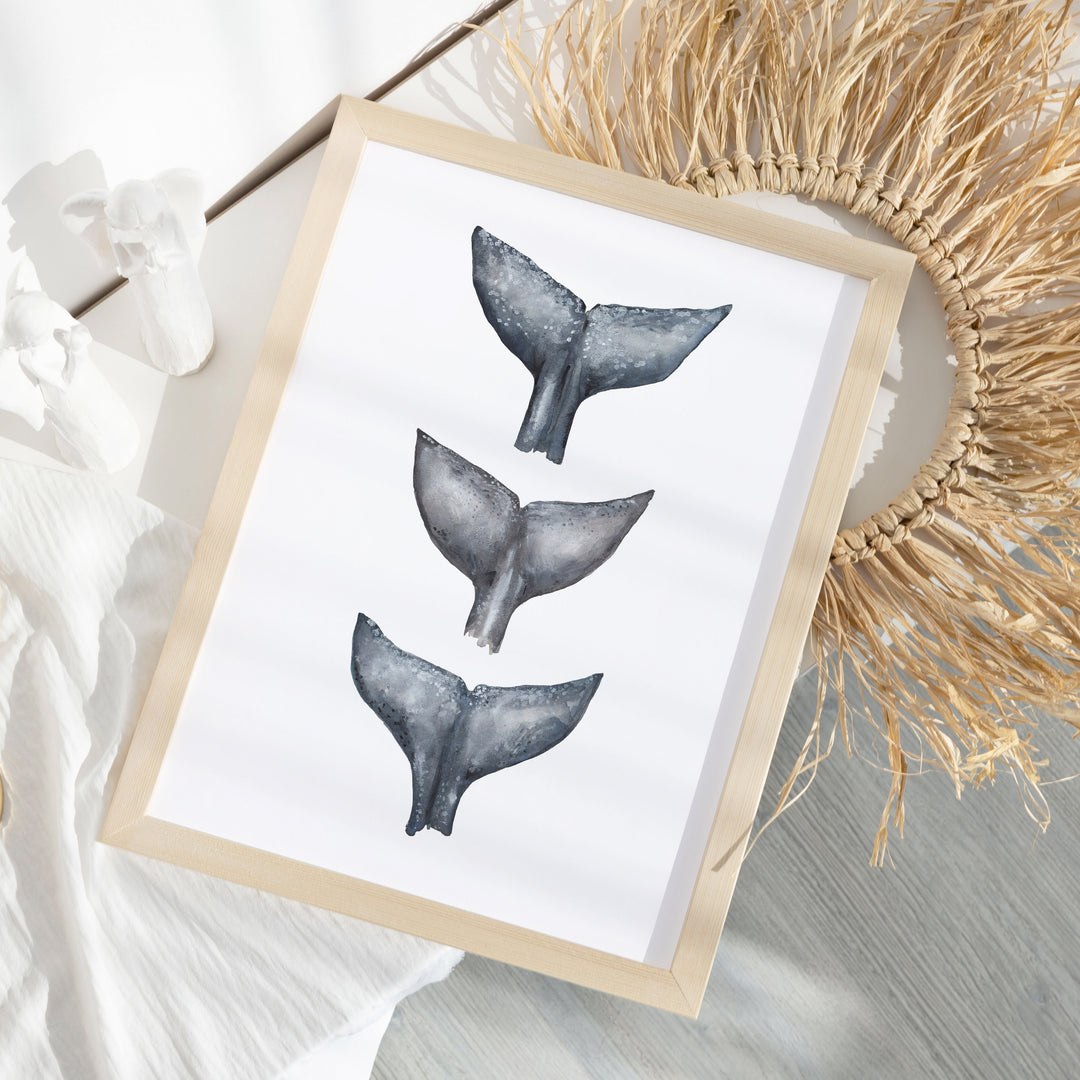 Whale Tail Trio Painting  - Art Print or Canvas - Jetty Home