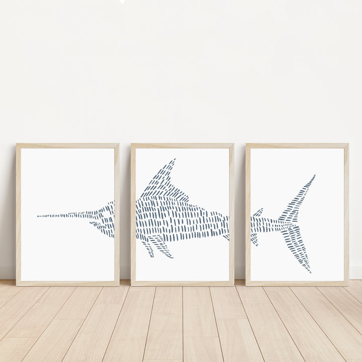 Swordfish Modern Illustration - Set of 3  - Art Prints or Canvases - Jetty Home