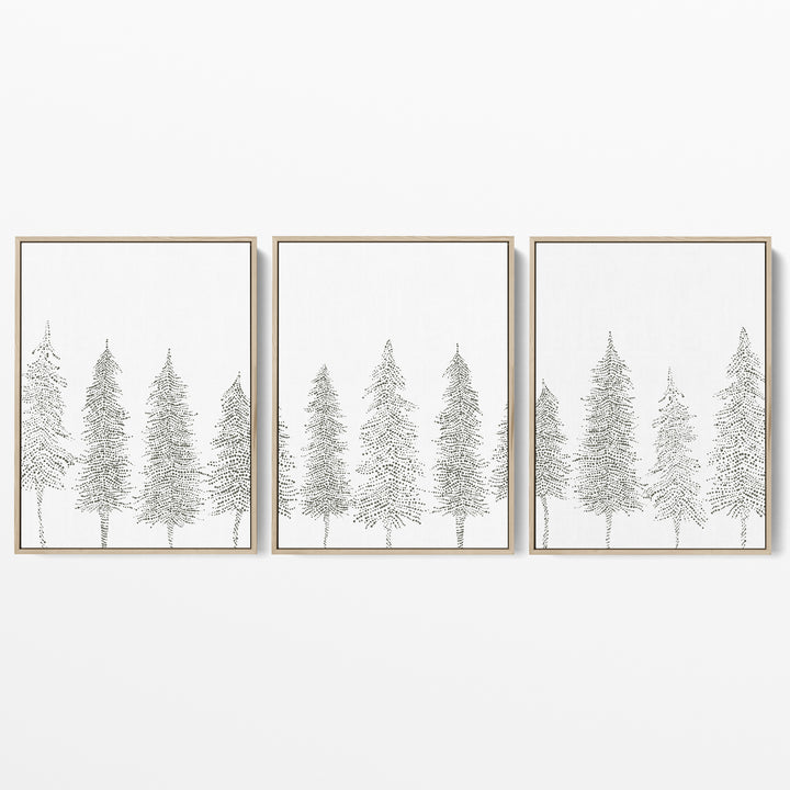 Minimalist Pine Tree Line - Set of 3