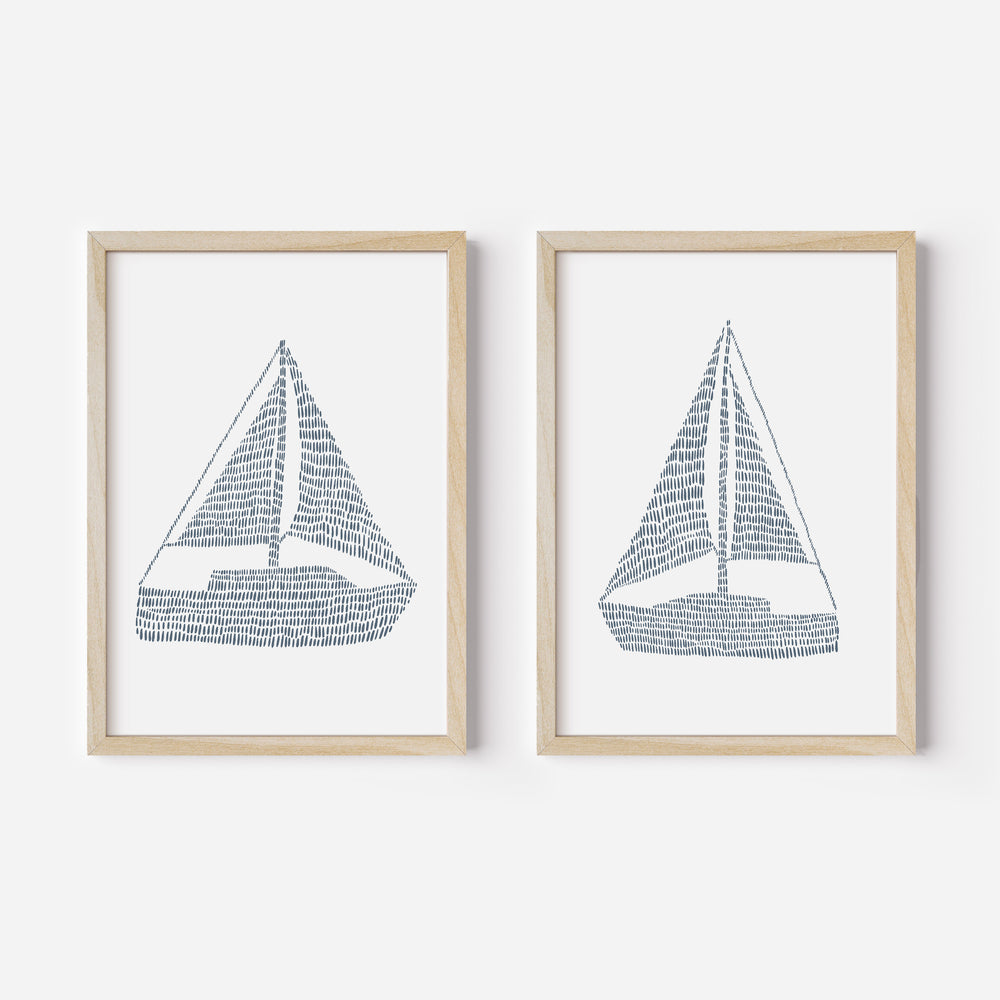 Minimalist Sailboat Diptych - Set of 2  - Art Prints or Canvases - Jetty Home