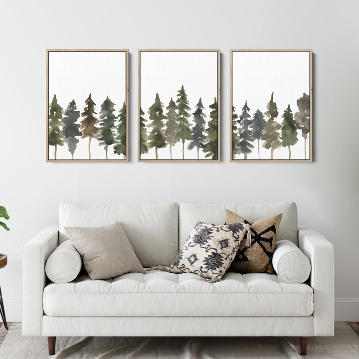 Pine Tree Line Watercolor - Set of 3  - Art Prints or Canvases - Jetty Home