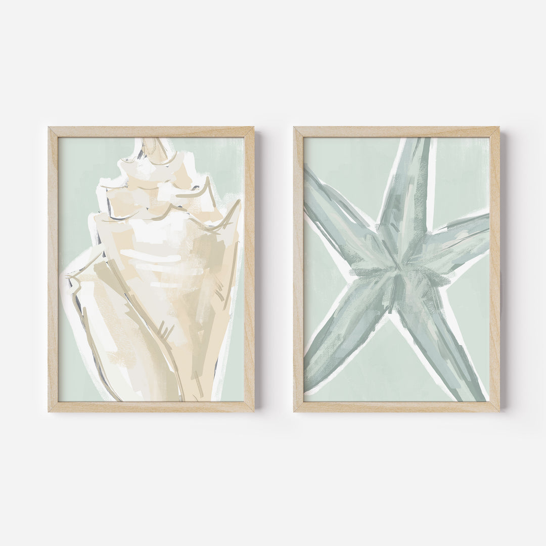 Starfish & Conch Diptych - Set of 2