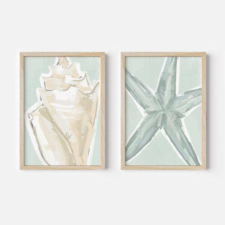 Starfish & Conch Diptych - Set of 2