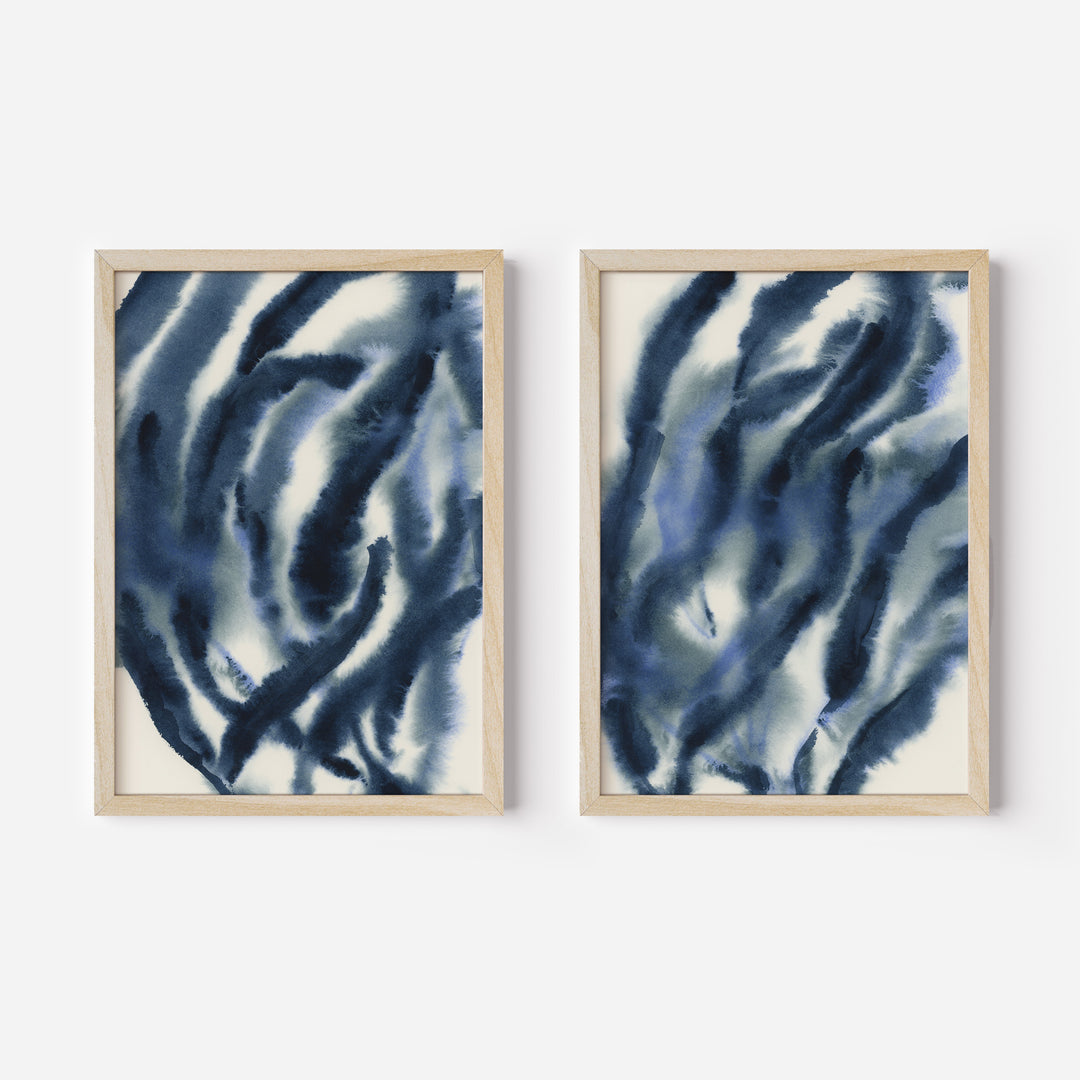 Indigo Seaweed Diptych, No. 1 - Set of 2