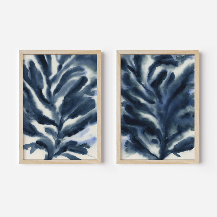 Indigo Seaweed Diptych, No. 2 - Set of 2