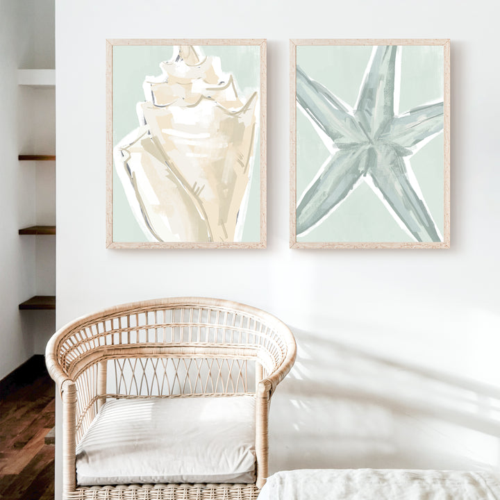 Starfish & Conch Diptych - Set of 2