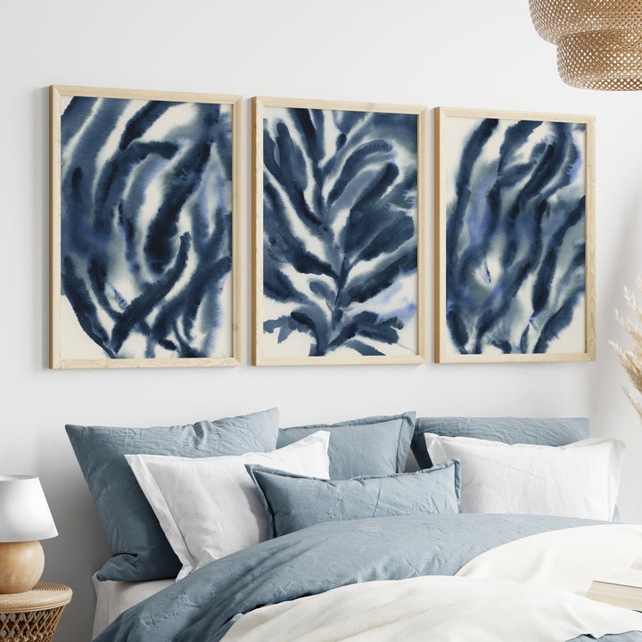 Indigo Seaweed Triptych - Set of 3