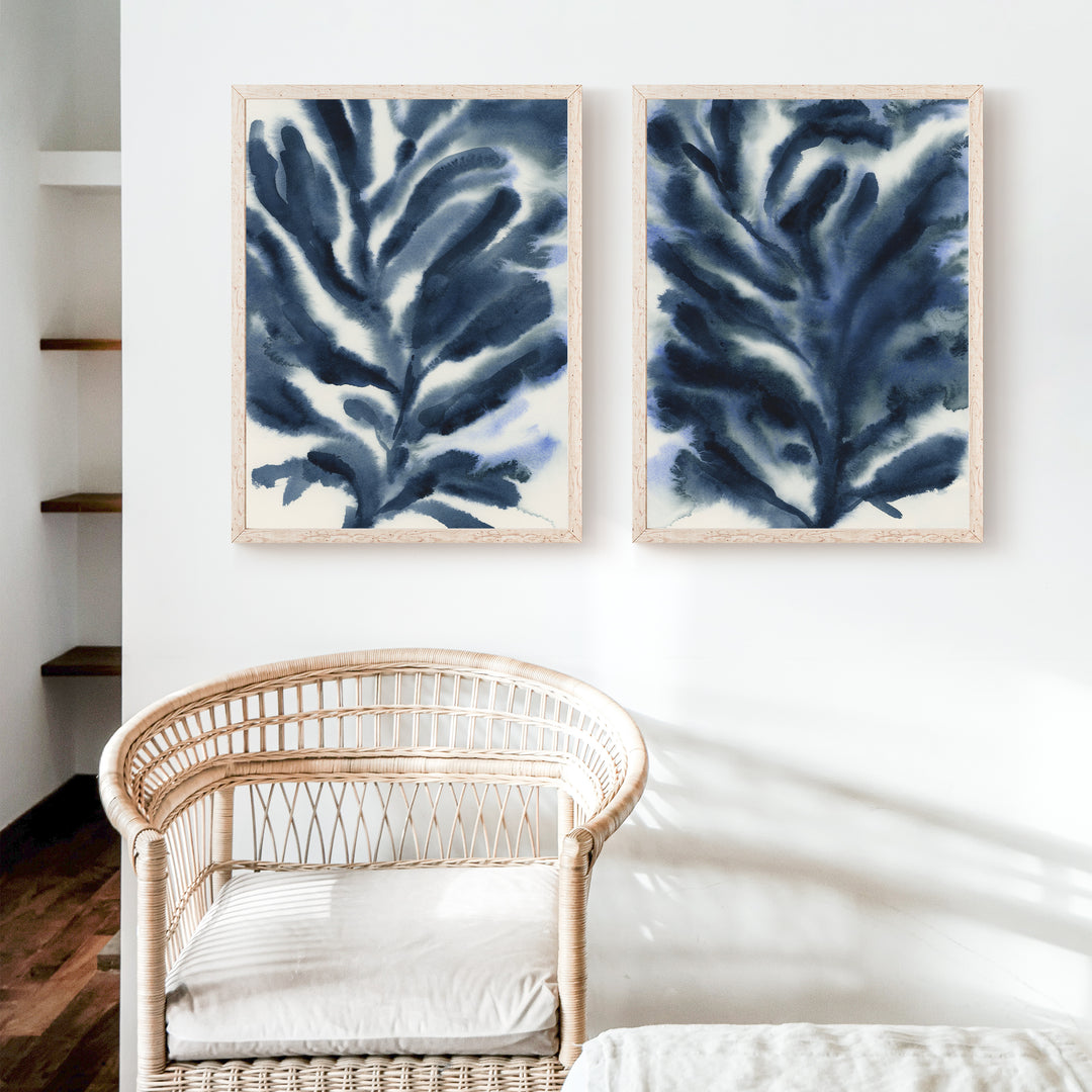 Indigo Seaweed Diptych, No. 2 - Set of 2
