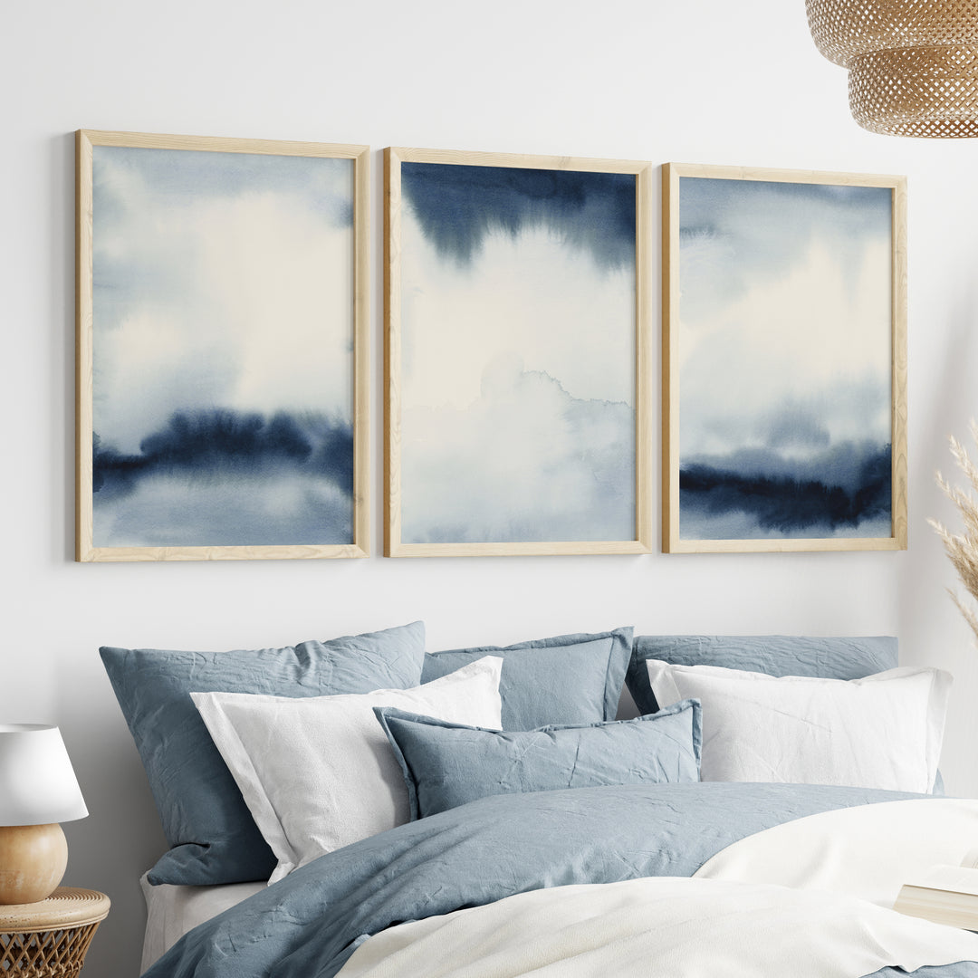 Indigo Abstracts Triptych - Set of 3