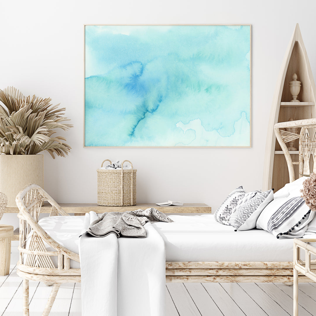Light Turquoise and Mint Abstract Ocean Painting Wall Art Print or Canvas - Jetty Home