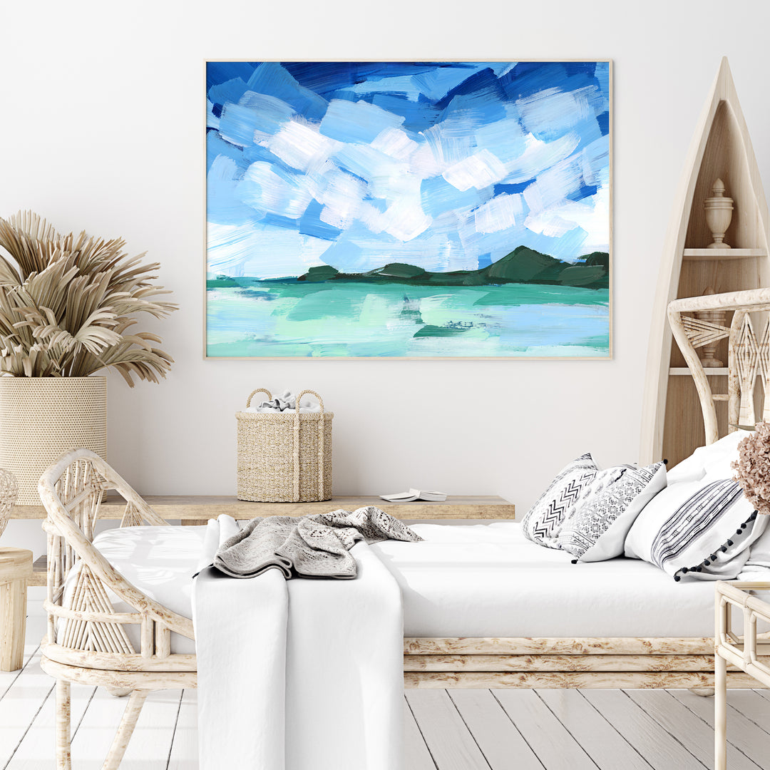 Tropical Landscape Turquoise Mint Water Wall Art Print or Canvas - Jetty Home