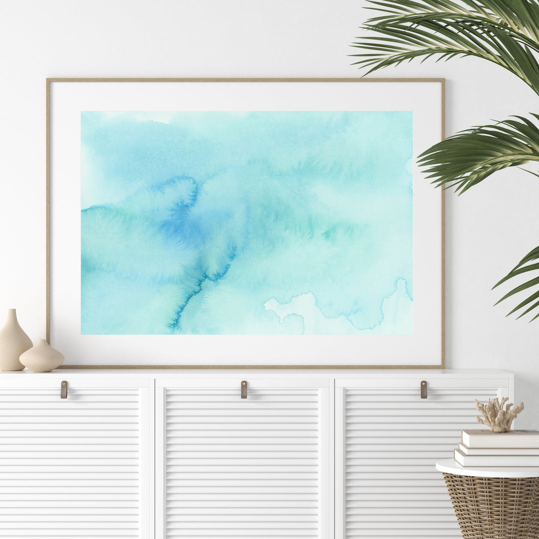 Light Turquoise and Mint Abstract Ocean Painting Wall Art Print or Canvas - Jetty Home