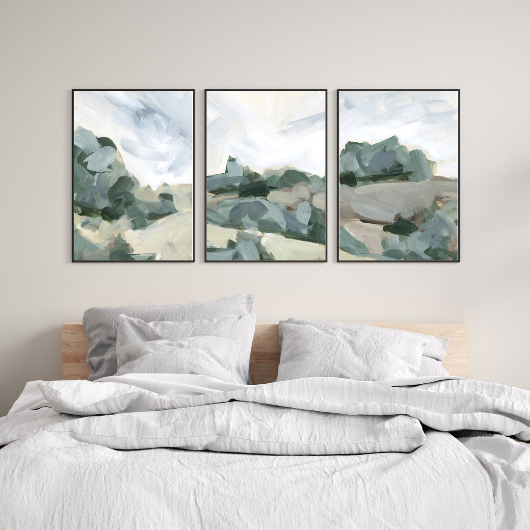 Neutral Muted Landscape Painting Triptych Set of Three Wall Art Prints or Canvas - Jetty Home