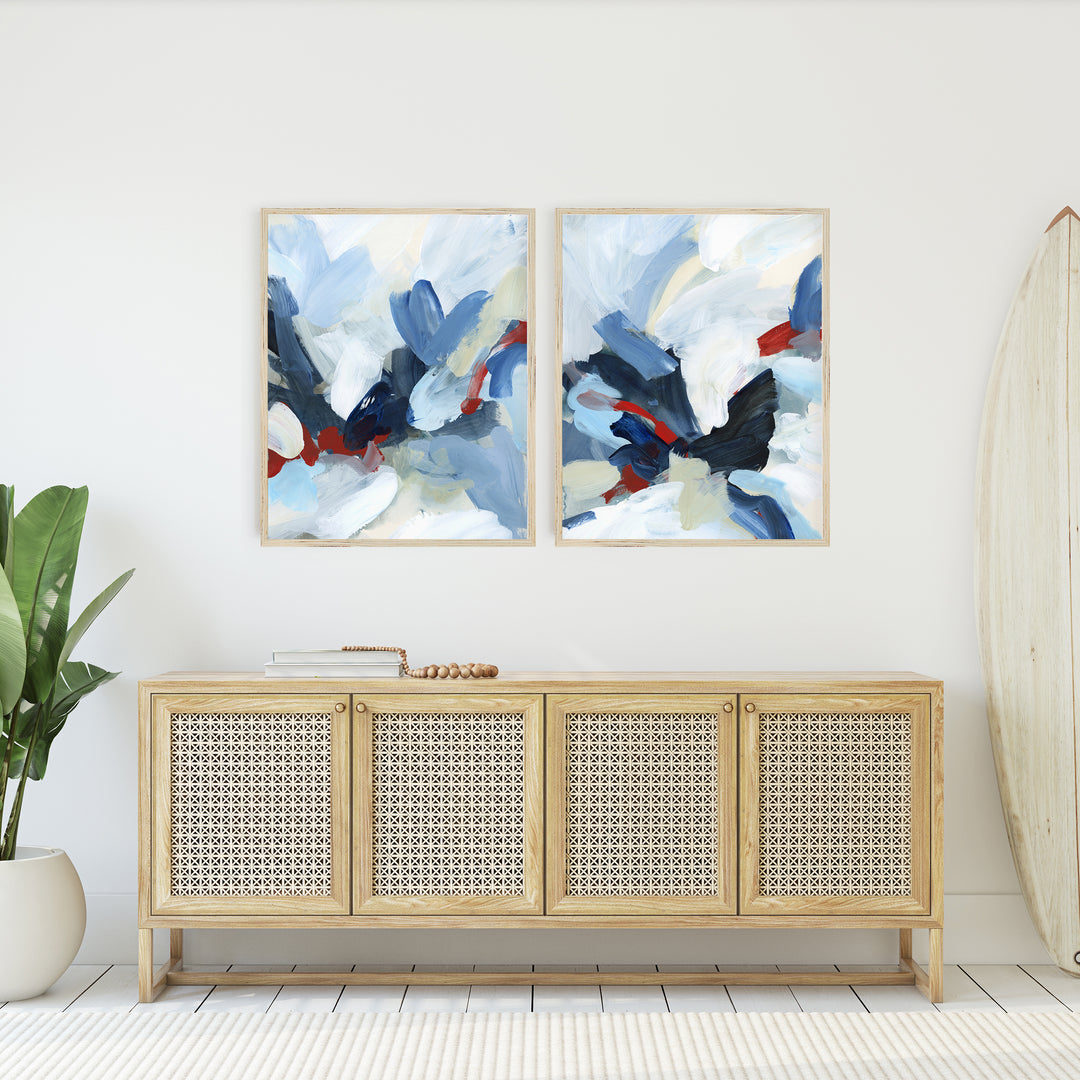 Red, White and Blue Abstract Painting Diptych Set of 2 Wall Art Print or Canvas - Jetty Home
