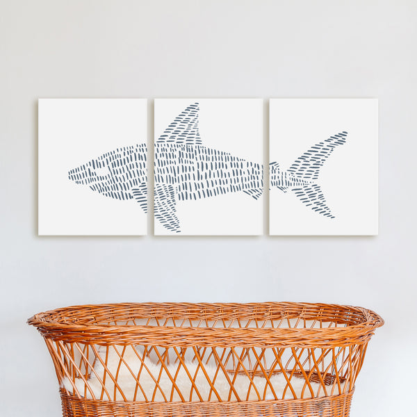 Great White Shark Modern Illustration Set Of 3 Art Prints Or   16x20Cribcopy Grande 