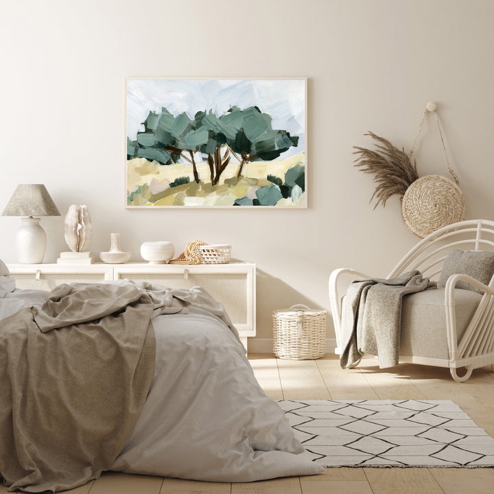 Wheat Field Oak Tree Landscape Painting Wall Art Print or Canvas - Jetty Home