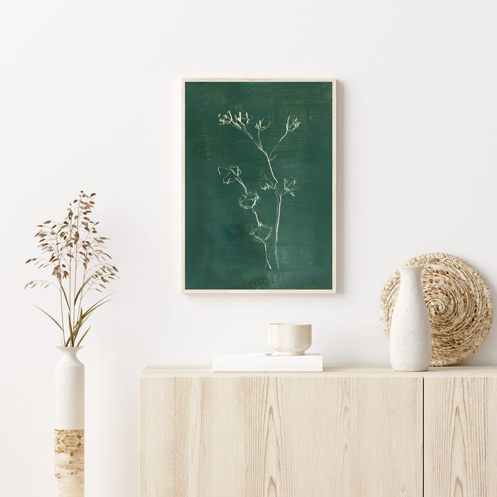Teal Green Winter Floral Botanical Painting Wall Art Print or Canvas - Jetty Home