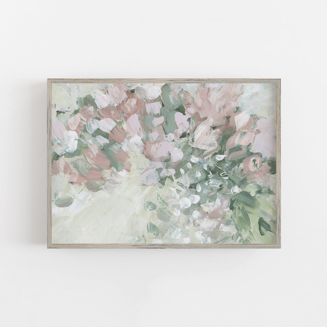 Rose Painting Modern Farmhouse Abstract Artwork Pink and green Nursery Wall Art Print or Canvas  - Jetty Home