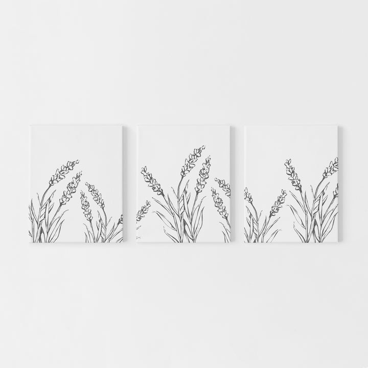 Lavender Modern Gray and White Triptych Set of Three Wall Art Prints or Canvas - Jetty Home