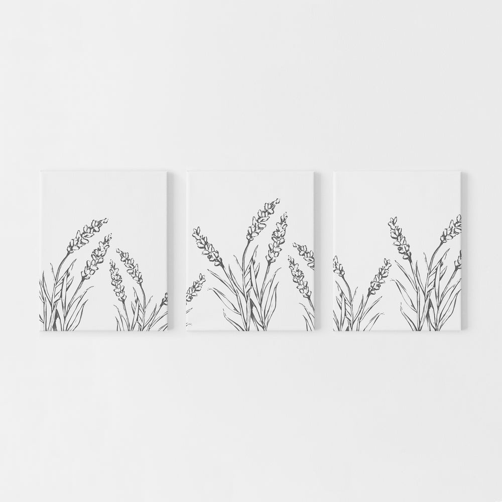 Lavender Modern Gray and White Triptych Set of Three Wall Art Prints or Canvas - Jetty Home