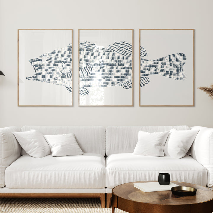 Largemouth Bass Lake Fish - Set of 3  - Art Prints or Canvases - Jetty Home