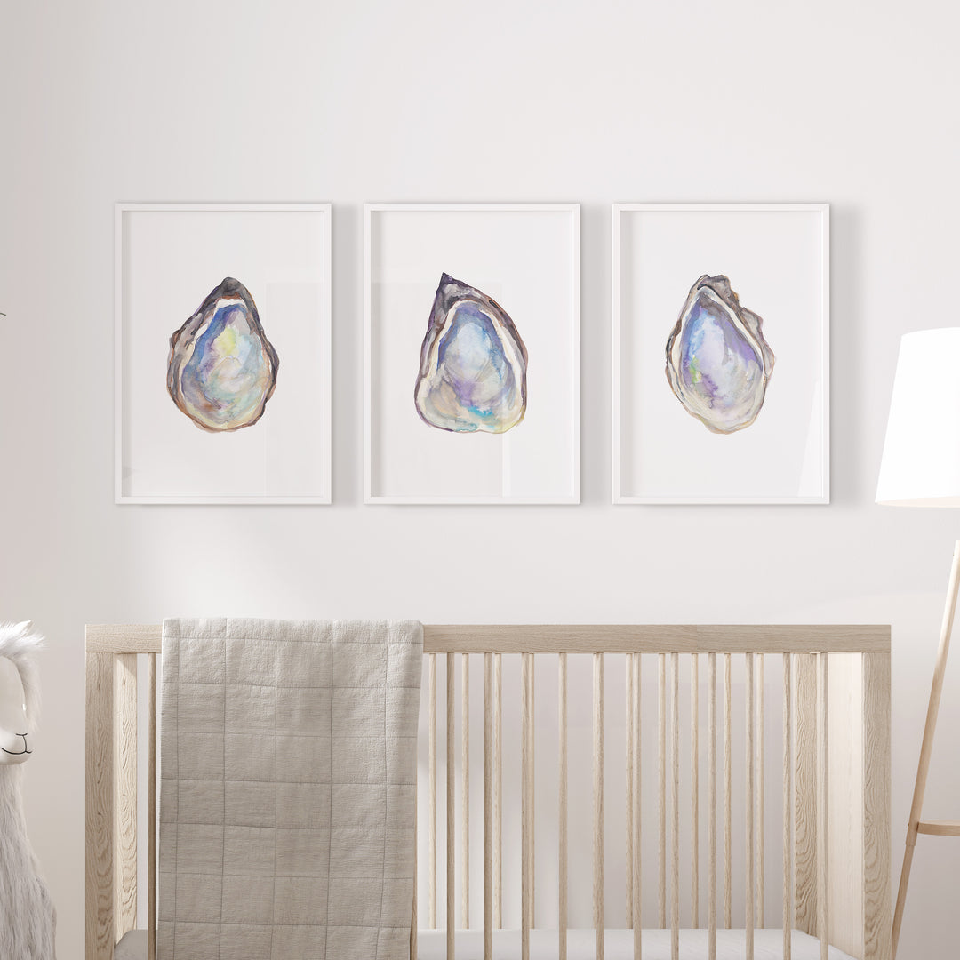 Watercolor Oysters Triptych - Set of 3  - Art Prints or Canvases - Jetty Home