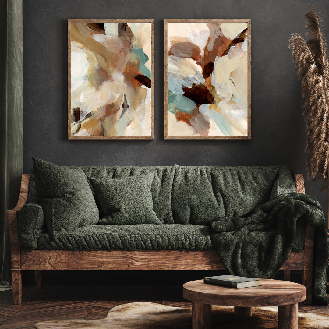 Warm Toned Abstract Painting Diptych Set of 2 Wall Art Print or Canvas - Jetty Home