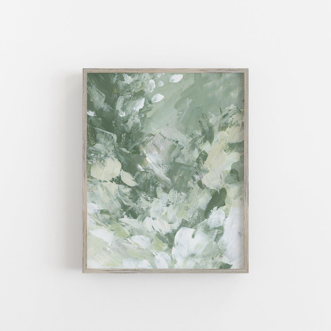 Green and White Abstract Painting Modern Nursery Decor Large Home Statement Artwork Chic Wall Art Print or Canvas - Jetty Home