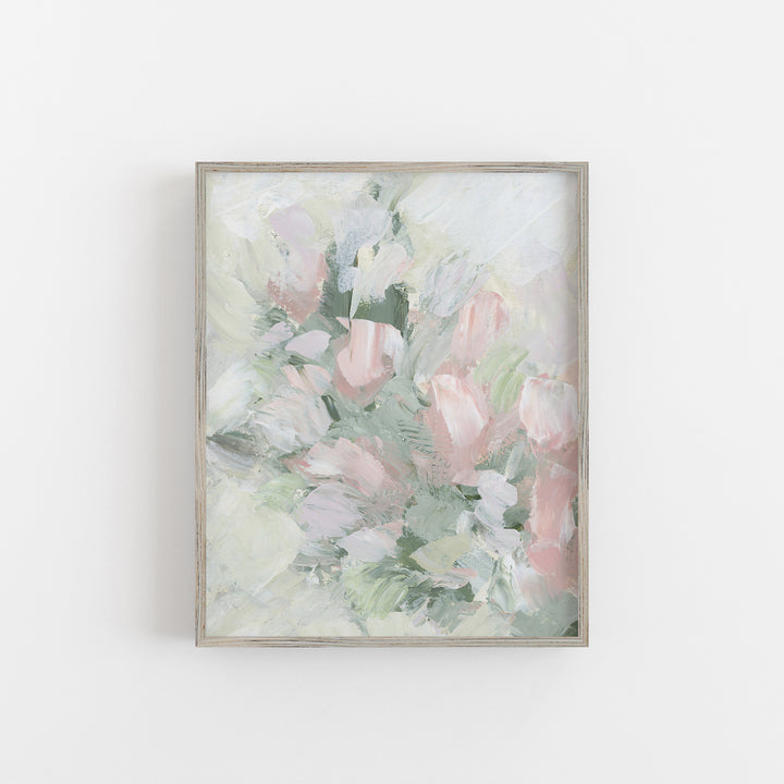 Floral Rose Abstract Pink and Green Modern Nursery Wall Art Print or Canvas - Jetty Home