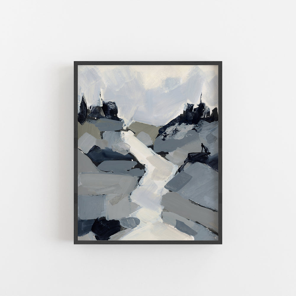 Winter River Paining Neutral Gray and Beige Wall Art Print or Canvas - Jetty Home