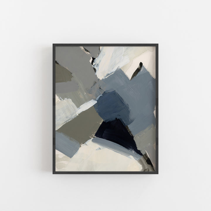 Abstract Modern Neutral Blue Beige Gray Painting Wall Art Print or Canvas - Jetty Home