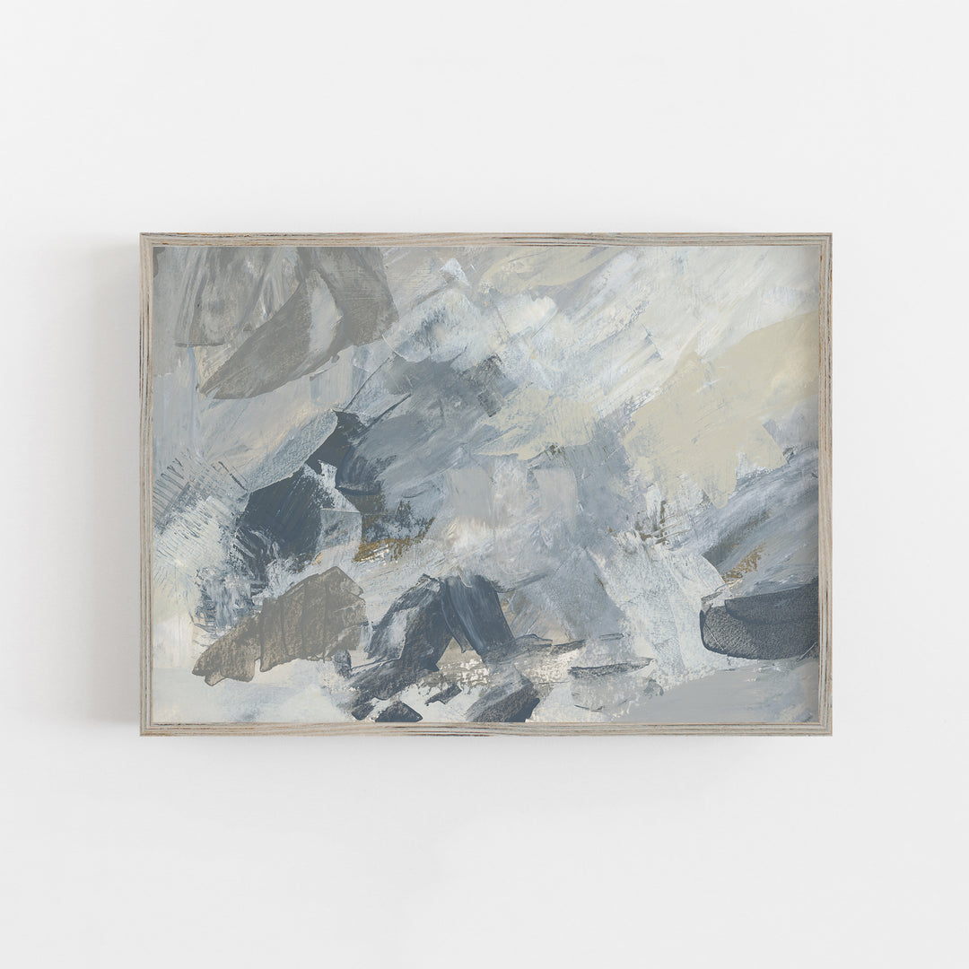 Abstract Modern Nordic Snow Scene Landscape Gray and Beige Wall Art Print or Canvas - Jetty Home