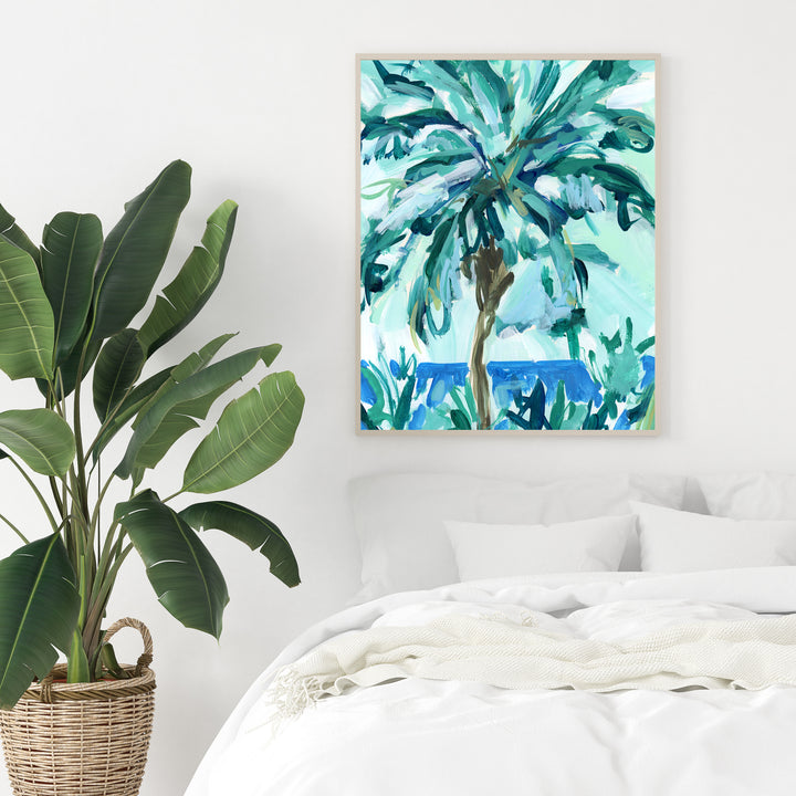 Sunny Palm Tree Tropical Caribbean Painting Wall Art Print or Canvas - Jetty Home