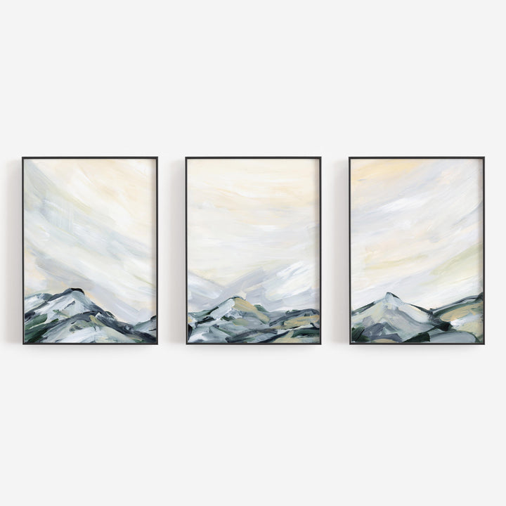 Mountain Landscape Rustic Modern Painting Triptych Set of Three Wall Art Prints or Canvas - Jetty Home