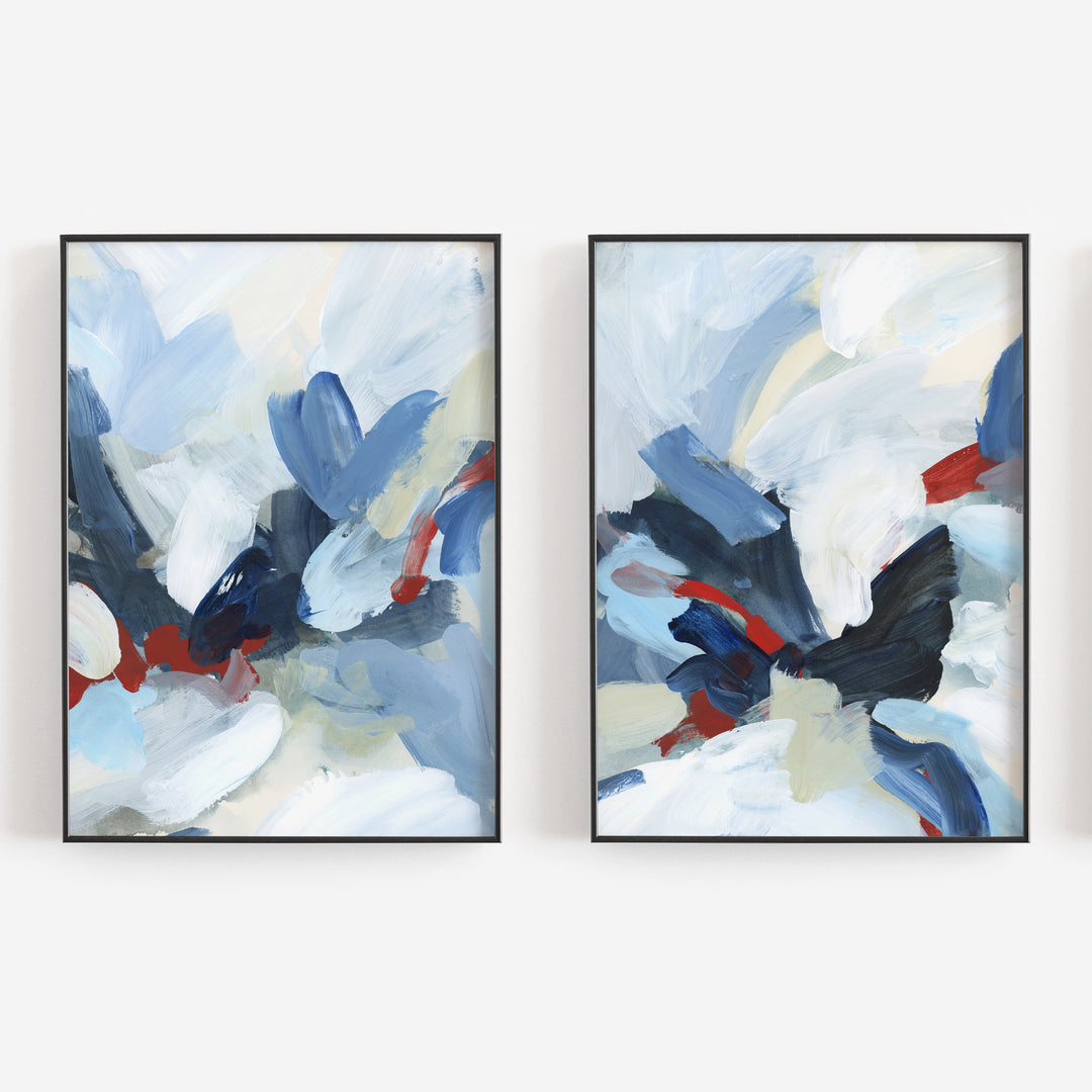 Red, White and Blue Abstract Painting Diptych Set of 2 Wall Art Print or Canvas - Jetty Home