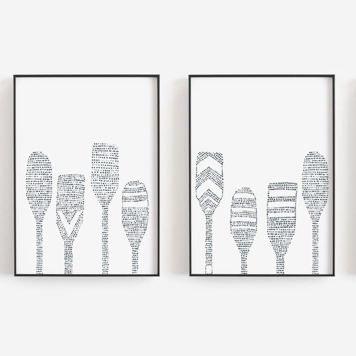Lake Paddle Boating Oars Nautical Diptych Set of 2 Wall Art Print or Canvas - Jetty Home