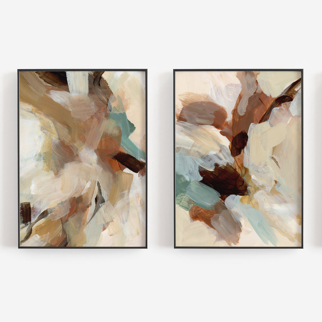Warm Toned Abstract Painting Diptych Set of 2 Wall Art Print or Canvas - Jetty Home