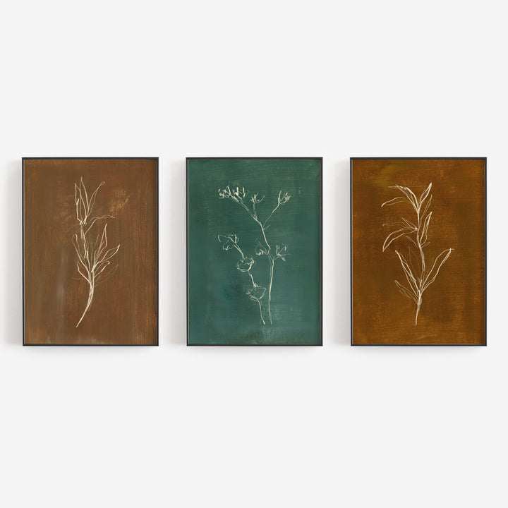 Cozy Winter Botanical Paintings Triptych Set of Three Wall Art Prints or Canvas - Jetty Home